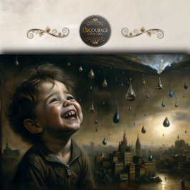 Kind unter Regen Surreale Szene Decoupage Seidenpapier