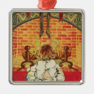 Kind vor dem Feuer Ornament Aus Metall