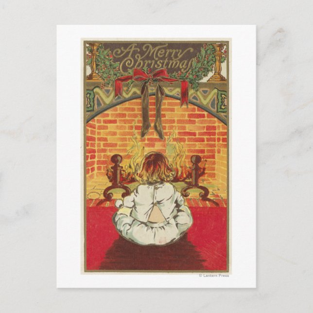 Kind vor dem Kamin Postkarte (Vorderseite)