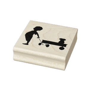 Kind, Wagen und Welpe Gummistempel