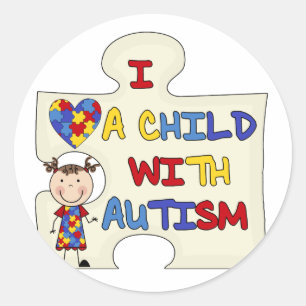 Kind WIth Autism Brünett Girl 2 Runder Aufkleber
