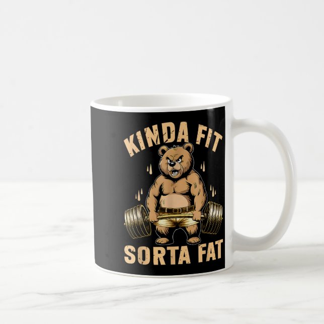 Kinda Fit Sorta Fat - Funny Gym Bear Weightlifting Kaffeetasse (Rechts)