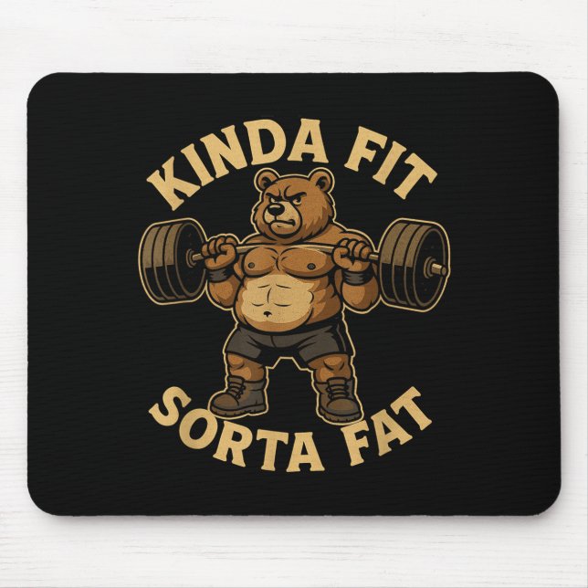 Kinda Fit Sorta Fat - Funny Gym Bear Weightlifting Mousepad (Vorne)