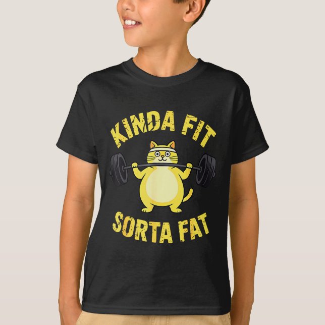 Kinda Fit Sorta Fat - Funny Gym Cat Weightlifting  T-Shirt (Vorderseite)
