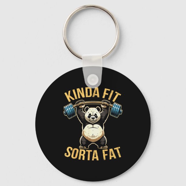 Kinda Fit Sorta Fat Funny Gym Panda Weightlifting  Schlüsselanhänger (Vorderseite)