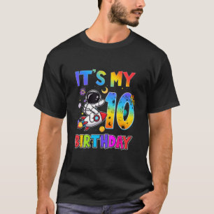 Kinder 10. Geburtstag Junge Mädchen Astronaut Vier T-Shirt
