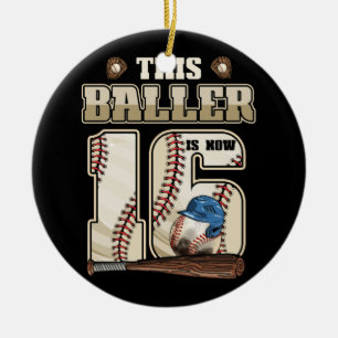 Kinder 16. Geburtstag Baseball Junge sechzehn Jahr Keramik Ornament