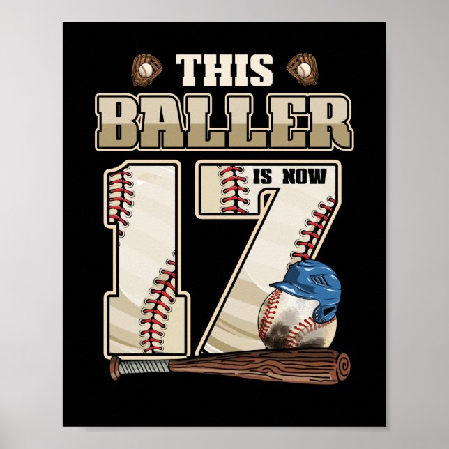 Kinder 17. Geburtstag Baseball Junge siebzehn Jahr Poster (Vorne)