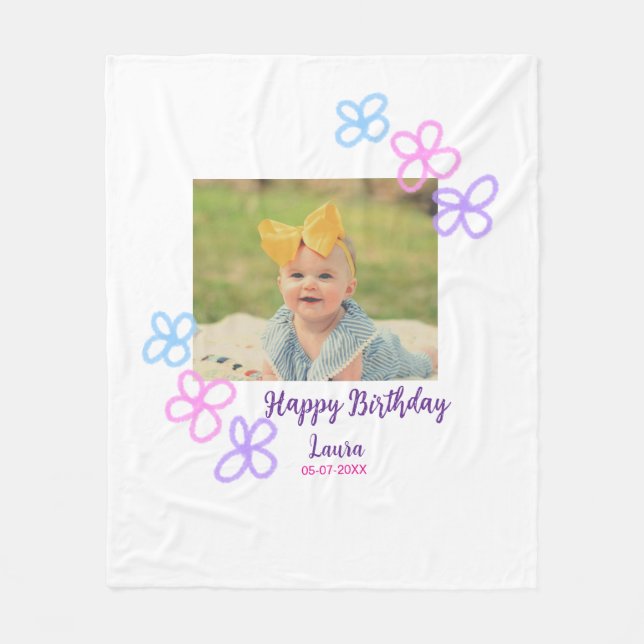 Kinder 1 Geburtstag hinzufügen Name Datum hinzufüg Fleecedecke (Vorderseite)