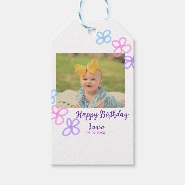 Kinder 1 Geburtstag hinzufügen Name Datum hinzufüg Geschenkanhänger (Vorderseite)