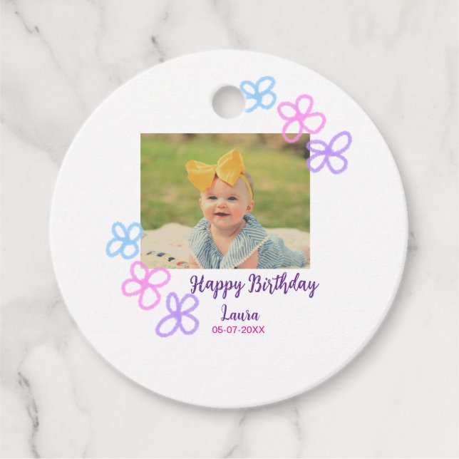 Kinder 1 Geburtstag hinzufügen Name Datum hinzufüg Geschenkanhänger (Vorderseite)