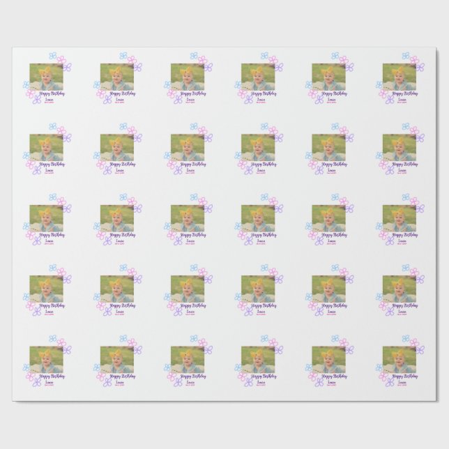 Kinder 1 Geburtstag hinzufügen Name Datum hinzufüg Geschenkpapier (Flach)