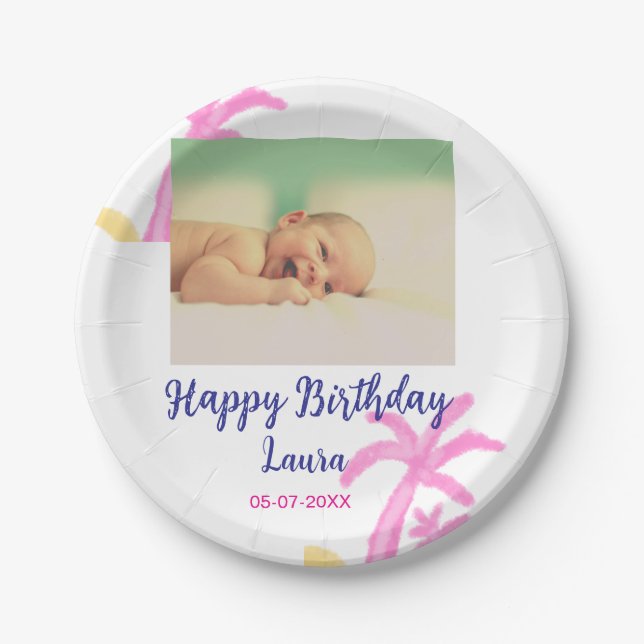 Kinder 1 Geburtstag hinzufügen Name Datum hinzufüg Pappteller (Vorderseite)