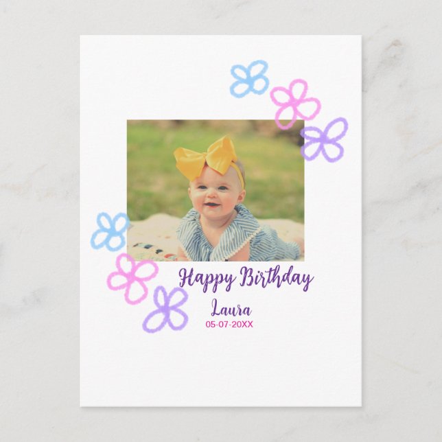 Kinder 1 Geburtstag hinzufügen Name Datum hinzufüg Postkarte (Vorderseite)