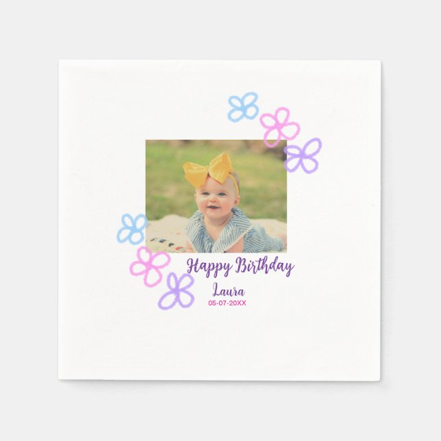 Kinder 1 Geburtstag hinzufügen Name Datum hinzufüg Serviette (Vorderseite)