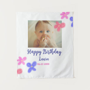 Kinder 1. Geburtstag Name Datum Foto hinzufügen Wandteppich