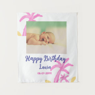 Kinder 1. Geburtstag Name Datum Foto hinzufügen Wandteppich