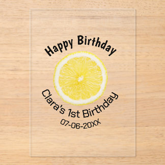 Kinder 1 Geburtstag Zitronenscheibe Name Datum m Acryleinladungen
