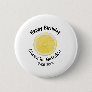 Kinder 1 Geburtstag Zitronenscheibe Name Datum m Button
