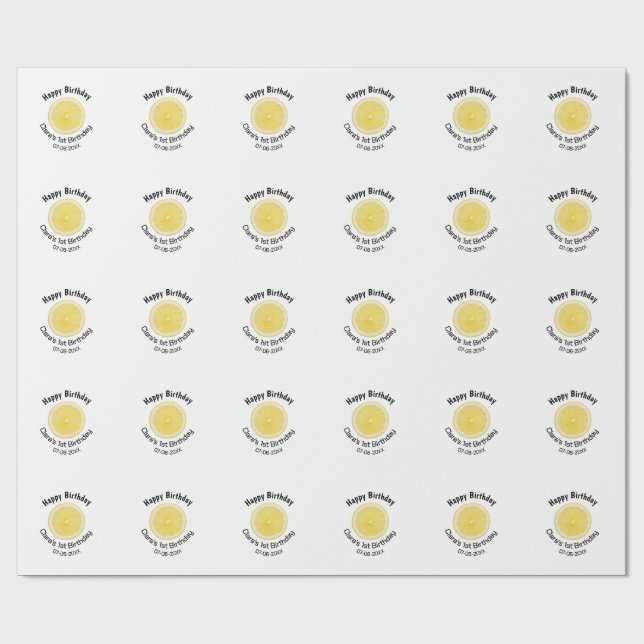Kinder 1 Geburtstag Zitronenscheibe Name Datum m Geschenkpapier (Flach)
