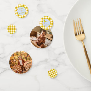 Kinder 1. Geburtstagsfoto Gelber Gingham Fisch Konfetti