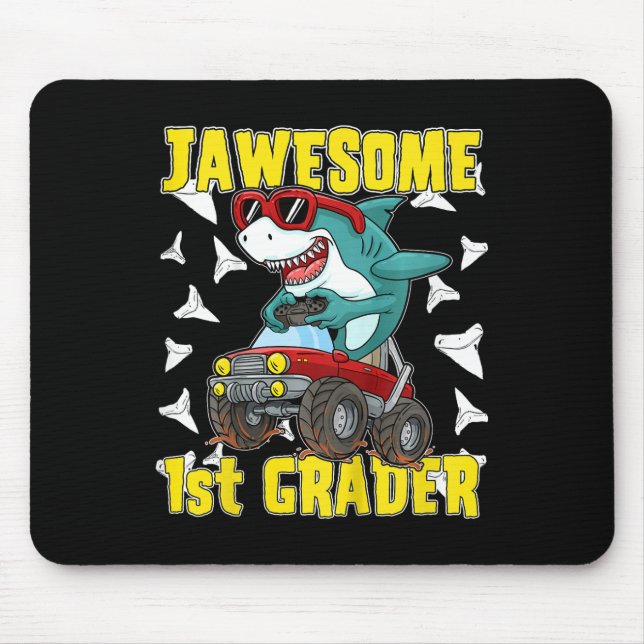 Kinder 1er Klasse Monster Truck Dinosaur Megalodon Mousepad (Vorne)