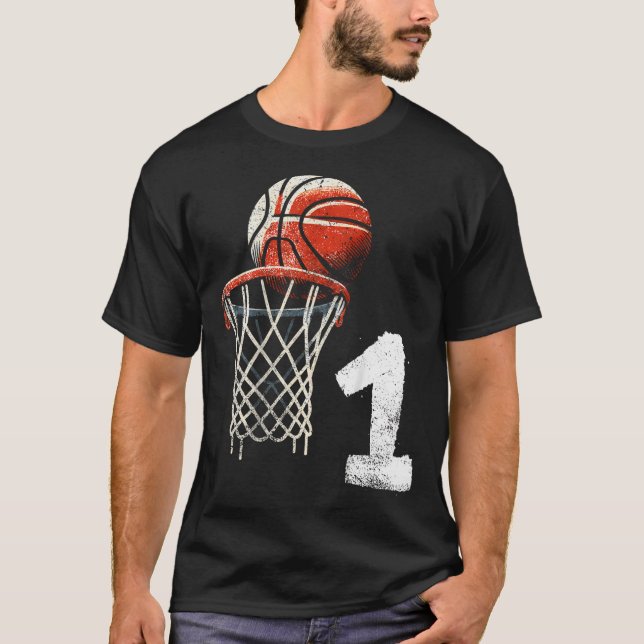 Kinder 1St Birthday Basketball 1 Jahr Basketball B T-Shirt (Vorderseite)