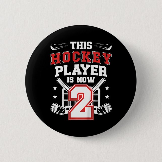 Kinder 2. Eishockey-Geburtstag Zweijähriger Eishoc Button (Vorderseite)