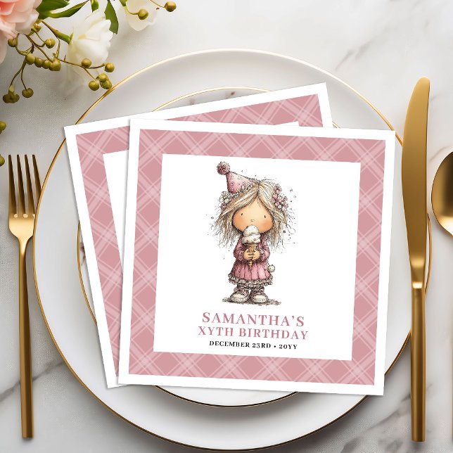 Kinder 2. Geburtstag Laune Lustig Eigenwillig Mädc Serviette (Kids 2nd Birthday Whimsy Funny Quirky Girl Napkin)