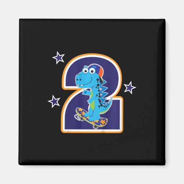 Kinder 2. Geburtstag Lustiger Dinosaurier Skateboa Magnet (Vorne)