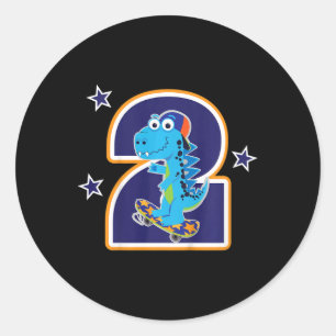 Kinder 2. Geburtstag Lustiger Dinosaurier Skateboa Runder Aufkleber