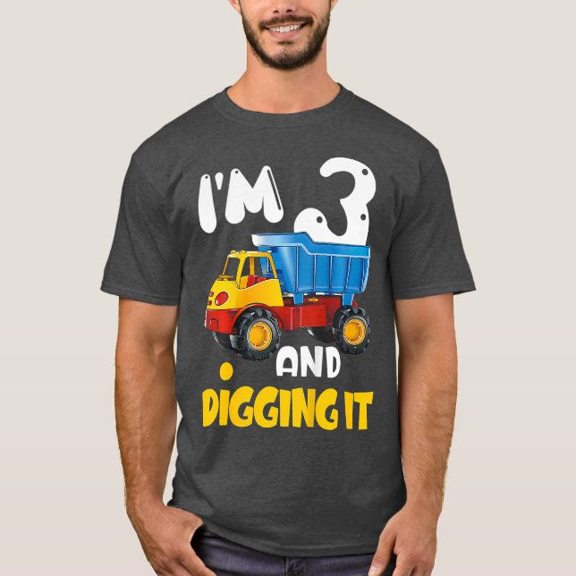 Kinder 3. Geburtstag derzeitiger Bauwagen 3 T-Shirt (Vorderseite)