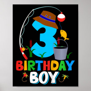 Kinder 3. Geburtstag Shirt Junge Angelfischen Teil Poster