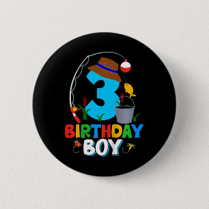 Kinder 3. Geburtstags-Shirt Junge Angeln Fisch Geb Button