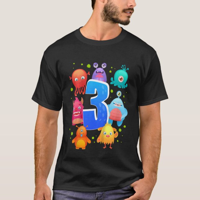 Kinder 3 Geburtstagsmonster Geburtstagsparty T-Shirt (Vorderseite)