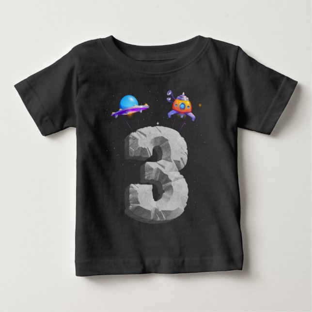 Kinder 3 Jahre Junge Astronautin gibt Spaziergang Baby T-shirt (Vorderseite)