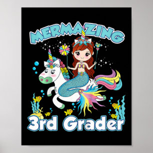 Kinder 3. Klasse Meerjungfrau Reitet Einhorn Zurüc Poster