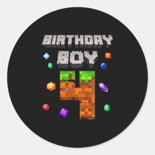 Kinder 4. Geburtstag Junge 4 Videospieler Pixel Za Runder Aufkleber