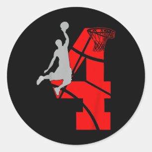 Kinder 4 Jahre 4 Basketball GeburtstagspartyThema Runder Aufkleber