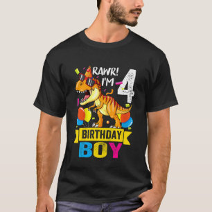 Kinder 4 Jahre alt Rawr Ich bin 4. Geburtstag Boy T-Shirt