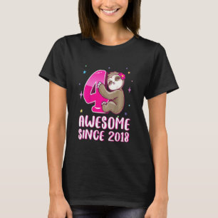 Kinder 4 Jahre alt Süßer rosa Faultier 4. Geburtst T-Shirt