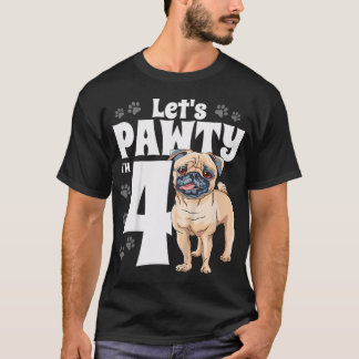 Kinder 4 Jahre alte Pug-Geburtstagsfeier Welpen-Hu T-Shirt