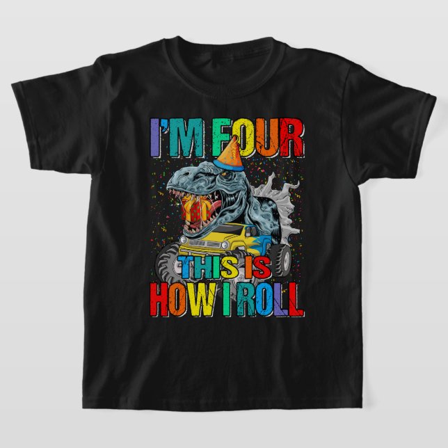 Kinder 4 Jahre alter Monster Truck Dinosaurier Geb T-Shirt (Ablage )