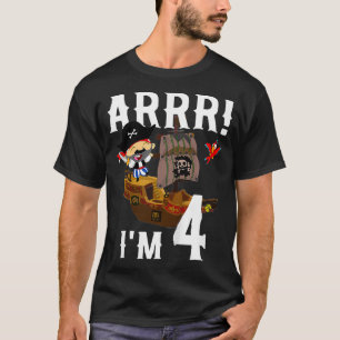 Kinder 4 Jahre alter Piratenschiff Geburtstagspart T-Shirt