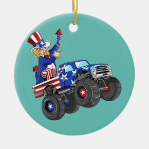Kinder 4. Juli Uncle Sam Monster Truck Keramik Ornament