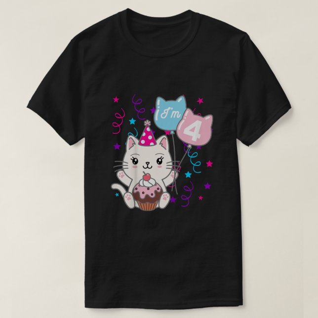 Kinder 4th Kitten Birthday Girl Cat Thema für 4 vi T-Shirt (Design vorne)