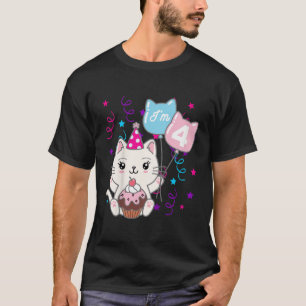 Kinder 4th Kitten Birthday Girl Cat Thema für 4 vi T-Shirt