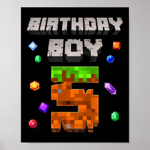 Kinder 5. Geburtstag Junge 5 Videospieler Pixel Za Poster