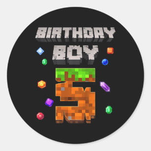 Kinder 5. Geburtstag Junge 5 Videospieler Pixel Za Runder Aufkleber