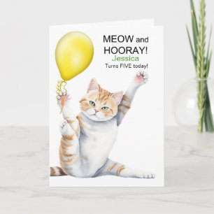 Kinder 5. Geburtstag Süße Cartoon-Katze mit Namen Karte